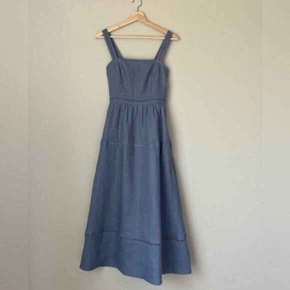 NEW Reformation Everett Linen Midi Dress Cornflower Blue | US 4 UK 8 - Picture 6 of 14